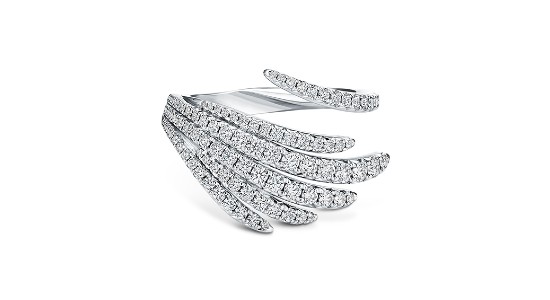 a whimsical white gold fashion ring studded with diamonds