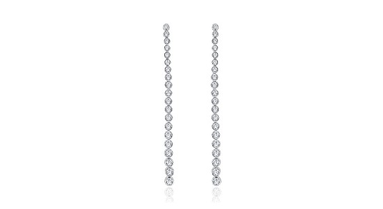 a pair of white gold diamond chandelier earrings