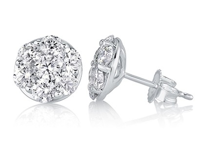 a pair of round cut diamond stud earrings