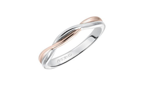 A two-tone split shank wedding band by ArtCarved, available at Rogers Jewelry Co.