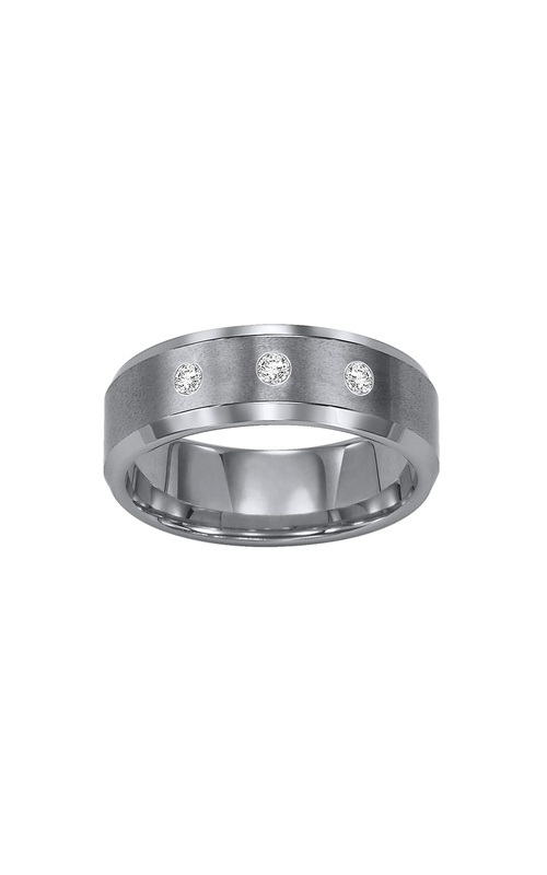 A tungsten diamond wedding band and chevron diamond ladies' wedding band.