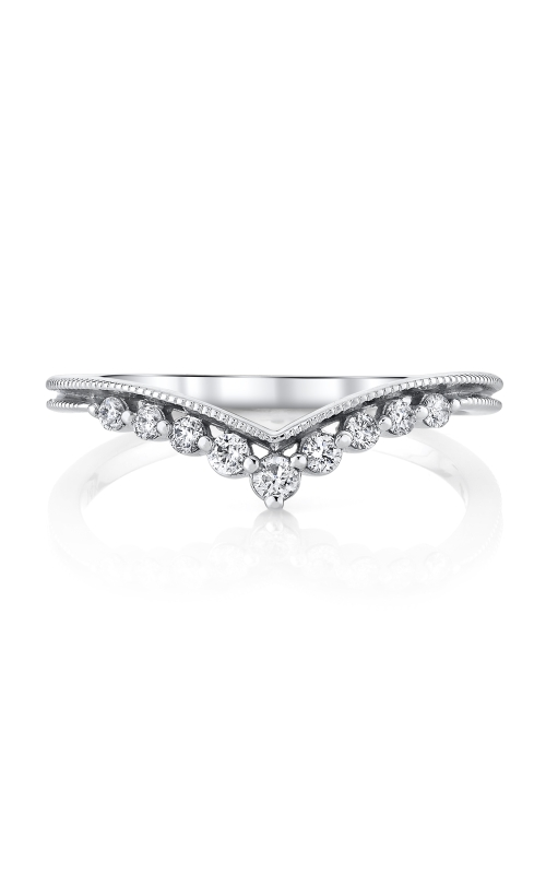 A tungsten diamond wedding band and chevron diamond ladies' wedding band.
