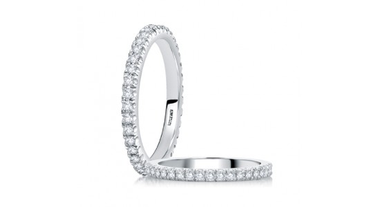 a white gold diamond wedding band by A.JAFFE with eternity continuity