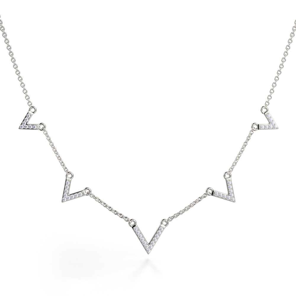 A white gold Michel M chain diamond necklace.