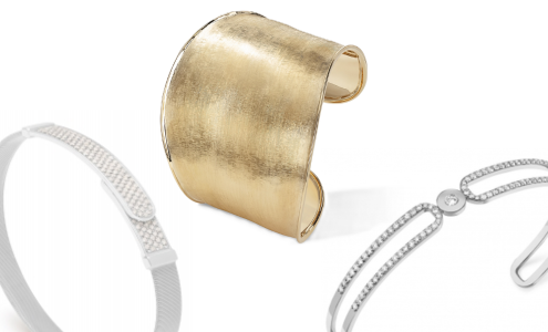 A close-up of three different styles of bangle bracelets, all available at Rogers Jewelry Co. A close-up of three different styles of bangle bracelets, all available at Rogers Jewelry Co.