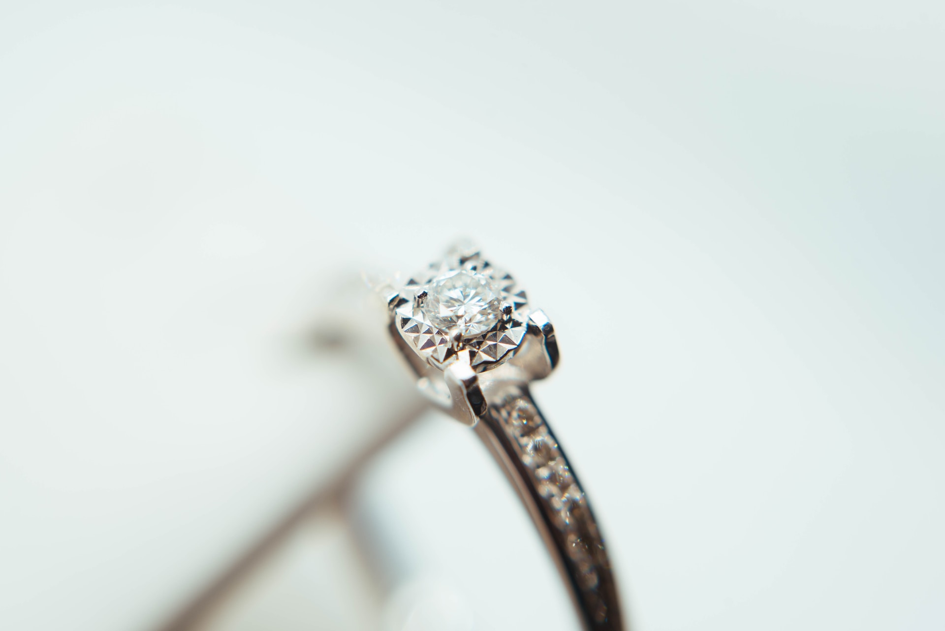close-up of a diamond ring setting