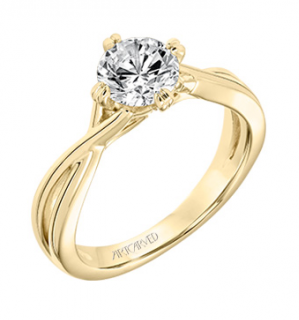 A yellow gold Kennedy Engagement Ring from Artcarved, available at Rogers Jewelry Co. A yellow gold Kennedy Engagement Ring from Artcarved, available at Rogers Jewelry Co.
